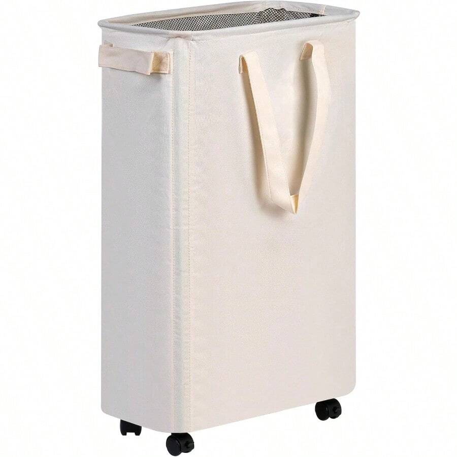 Slim Laundry Hamper With Wheels, Rolling Laundry Basket For Clothes, Small Laundry Basket For Bedroom, Dorm And Laundry Room, 60L (12.7 Gallons) Beige - Màu be - Xem 1