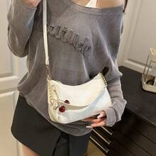 Women's Crescent Underarm Shoulder Bag, Minimalist Designer Style Crossbody Handbag With Cherry Charm - 白色 - 查看 5