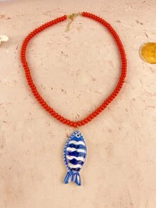 Dây chuyền mặt dây chuyền hình cá vẽ tay ZA dành cho nữ | Phong cách Bohemian nhiều màu sắc, quà tặng lễ Phục sinh, trang sức dự tiệc bãi biển - cá - Xem 7