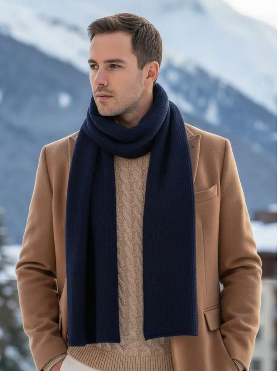Lilas Inova Wool Scarf, Men's Winter Accessory, Stylish Scarf. - Navy Blue - View 1