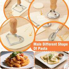 Rotary Pasta Drying Rack,Detachable Wood Pasta Rack With Pasta Molds & Stamps Ravioli With Pasta Cutter Wheel (4 Pcs),Spaghetti Pasta Dryer Rack Collapsible Noodle Drying Rack Hanger Stand - View 3
