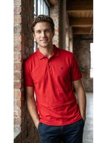 Polo casual de hombre con cuello clásico y botones frontales, diseño elegante y corte cómodo, ideal para outfits formales o relajados durante todo el año  Casual-Básico    Primavera/Verano  Regular - Rojo - Ver 4