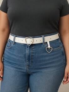 Women's PLUS SIZE Heart Belt With SILVER Pendant - White - View 2