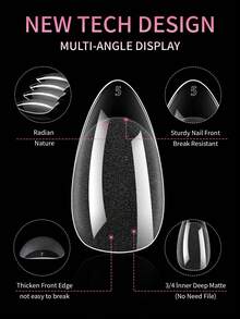 240片预成型杏仁形哑光亚克力美甲贴纸，全覆盖凝胶美甲贴纸，方形透明凝胶按压式假指甲，适用于美甲延长和居家DIY美甲用品 - 無色 - 查看 5