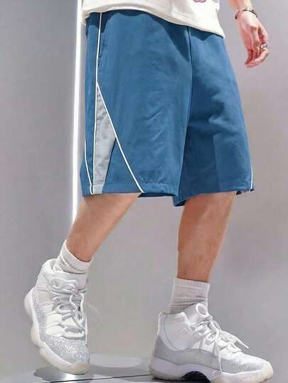 1 pieza Pantalones cortos casuales y deportivos para niños preadolescentes con ajuste holgado y ribete delantero, cómodos para usar tanto en interiores como en exteriores, para primavera/verano/otoño