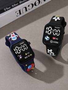 2 Stücke Jungen-Mädchen Mode Klassisch Astronaut Weltraum Fußball Digital Quadrat LED Kinder Armbanduhr. Geeignet zum Tragen während der Schulöffnungszeit. Armband Elektronische Uhr. Geeignet für den täglichen Gebrauch, Sport, Schulveranstaltungen und Reisen. Ideal als Geschenk für Freunde, Geburtstage, Abschlusszeit. Das perfekte Geschenk für Jungen und Mädchen. - Verschiedenfarbig - Übersicht 3