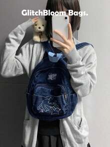 2026 New Kittystar Mini Backpack, Contrasting Strap Design, Cute Retro Japanese Style Travel Bag - Blue - View 1