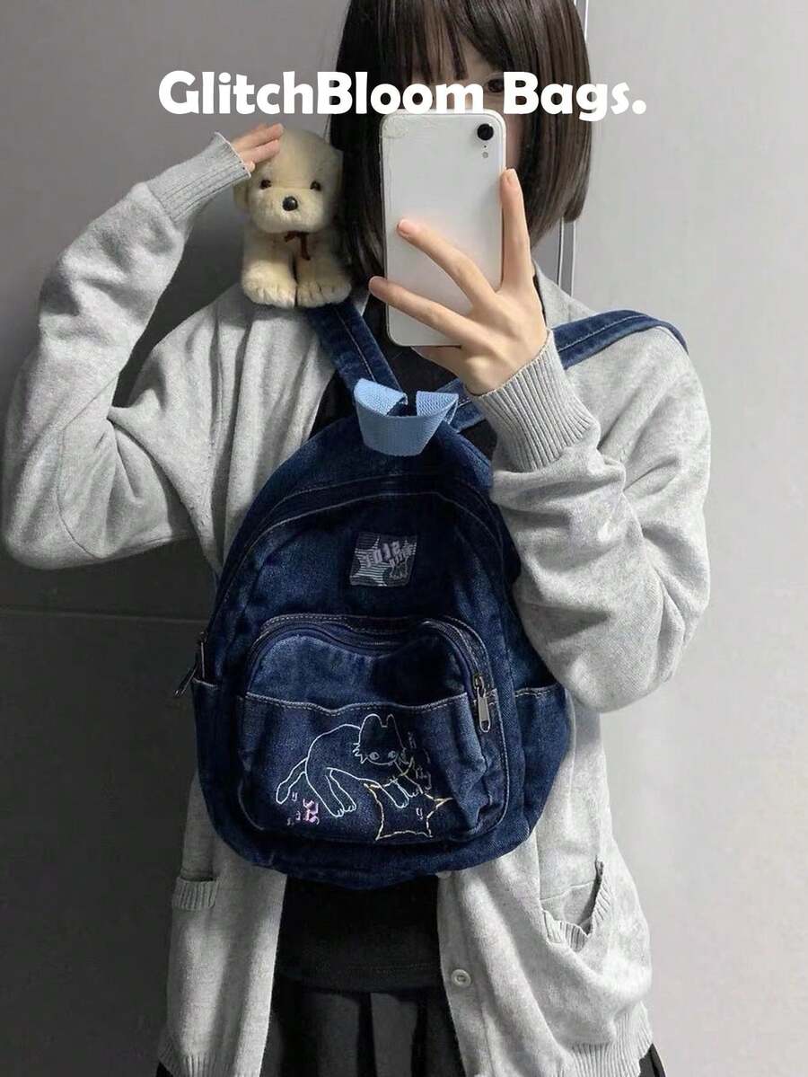 2026 New Kittystar Mini Backpack, Contrasting Strap Design, Cute Retro Japanese Style Travel Bag - Blue - View 1