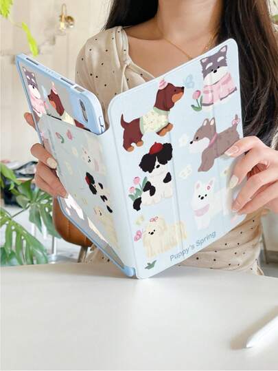 1 件装，春季卡通小狗图案，旋转亚克力平板电脑保护套，适用于 10/111/Pro 13 2025，可折叠支架，防震防尘，支持自动唤醒/睡眠功能，是办公/学习/娱乐的必备保护套，非磁吸式保护套。