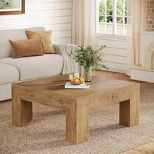 LITTLE TREE 39.37-Inch Square Coffee Table For Living Room, Farmhouse Low Large Center Tea Accent Table With Sturdy Legs, Easy Assembly - 淺棕色 - 查看 2