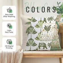 4pcs Middle Eastern Style Leaf & Elephant Pattern Single-Sided Print Throw Pillow Covers, Decorative Pillow Covers Suitable For Living Room Sofa Bedroom, Pillow Inserts Not Included - Multicolor - View 4