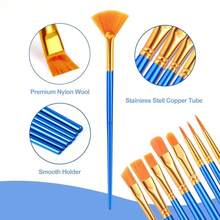 12-Piece Nylon Hair Paint Brush Set, Round Pointed Tip Acrylic Brushes For Watercolor, Oil, Rock And Face Painting, All-Purpose Art Supplies, 12 Sizes - 12p - View 4