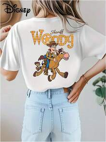 Soft Cotton Women's T-Shirt | Disney Toy Story "Sheriff Woody" Graphic | Casual Summer Wear - 白色 - 查看 3