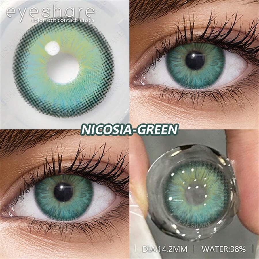 EYESHARE 2 Units/Pair Brown For Eyes, Natural Lenses For Gray Eyes Of Mixed Race, Green Makeup Lenses For Annual Use, 14.2 Mm, No Prescription - màu xanh lá - Xem 1