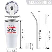 30oz Stainless Steel Tumbler Black White Options,  It's A Cousin Thing You Wouldn't Understand Graphic Cups, Insulated Travel Coffee Mug With Lid And Straw , Double Wall Vacuum Reusable Travel Cups, Funny Birthday Party Gift For Women & Men - 白色 - 查看 3