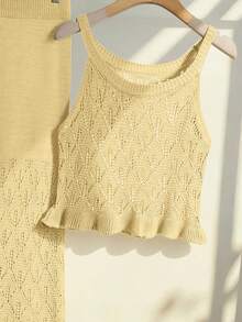 女士休闲优雅复古时尚性感纯色休闲优雅派对镂空荷叶边/荷叶边吊带镂空罩衫背心半身裙长裙沙滩度假日常约会夏季连衣裙春夏 - 淡黃色 - 查看 7