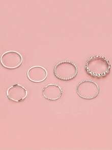 Bộ 7 chiếc nhẫn xếp chồng theo phong cách Indie tối giản - Bạc - Xem 4