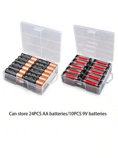 2pcs/1pc AA/AAA Battery Storage Box, Battery Storage Box, Battery Holder, Transparent, Each Box Can Store 24 Batteries, Stationery And Desktop Storage Products, Suitable For Home, School, Office, Home Decoration, Back To School Season, Gifts For Women, Gifts For Men