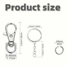 30/60pcs Stainless Steel Swivel Snap Hook Keychain Split Rings And Jumprings Bulk Keychain Lanyards, DIY Metal Keychain Making Kit, DIY Keychain Bag Pendant Craft Supplies - Accessories - View 3