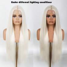 13*4 Lace Synthetic Wigs Platinum Blonde Long Straight Heat Resistant Hair Wig For 30 Inch 150% Density - Silver - View 6
