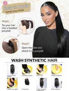 24 Inch Long Straight Hair Ponytail Clip-In Synthetic Fiber Natural Look Ponytail Extension, For Daily Use - Light Grey - View 8