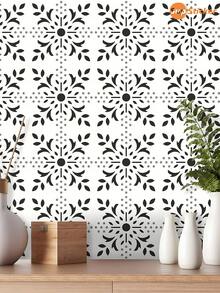 SUPSTICKER 12PCS Moroccan Tile Look Floor Stickers, Peel And Stick Waterproof Removable PVC Decals For Kitchen, Laundry Room, Entryway, 4 Styles - Multicolor - View 5