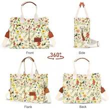 Large Capacity Canvas Tote Bag For Women,Women's Bags Crossbody Bags Work Laptop Tote Bag Large Handbags Purse, With Zipper Closure & Individual Compartments For Work College For Teacher & Nurse Crossbody Work Bible Messenger Purse Bag With Pockets - 復古花 - 查看 4
