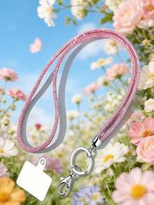 1pc Multicolor Rhinestone Crystal Lanyard - Nylon Strap With Metal Clasp, Elegant Shiny ID And Phone Keychain, Suitable For Office, Teacher, Student (7 Colors: Mixed/Gray/Pink//Blue/Black) - Multicolor - View 8