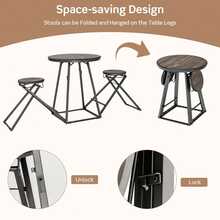 COSTWAY 3-Piece Round Table And Stool Set, Bar Table With 2 Foldable Stools, Heavy-Duty Steel Frame, Modern Table And Chairs Set For 2, Dining Set For Small Space, Apartment, Kitchen, Dining Room, Grey - Grey - View 4