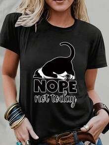 Mei Mei Gift, Camiseta con diseño de gato adorable, "Hoy no", Opción perfecta para amantes y dueños de gatos, Diseño divertido con un lindo gato durmiendo, Regalo para cumpleaños y días festivos. - Negro - Ver 2