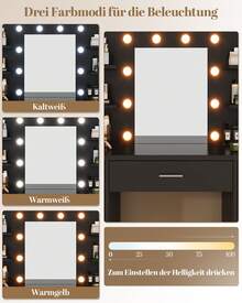 Devoko Large Dressing Table With Adjustable LED Lighting, Mirrored Dressing Table, With 7 Drawers, 4 Open Shelves And 2 Power Outlets, Suitable For Bedrooms, White - Black - View 5