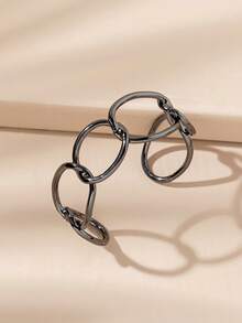 1pc Metal Hollow Geometric Design Minimalist Adjustable Bangle - Gun Black - View 4