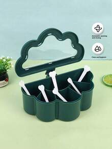 Nordic Green Cloud Six-Compartment Spice Box, Featuring An Overall Cloud Shape And A Fresh Nordic Green Color Scheme. It Comes With A Flip Lid And Six Independent Compartments, Each Equipped With A Small White Spoon For Easy Access. - Multicolor - View 5