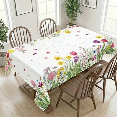1 chiếc khăn trải bàn in hoa, thích hợp cho các dịp lễ, tiệc tùng, sinh nhật, bữa tối, trang trí bàn nhà hàng, mọi mùa, trang trí nhà cửa.