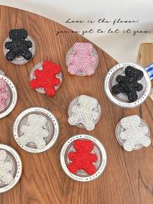 1个闪亮水钻小熊极简手机支架，可爱粘性指环桌面支架可扩展手机支架 - 彩色 - 查看 1