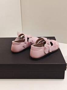 1双2026新款粉色女童时尚蝴蝶结防滑软底简约魔术贴平底鞋，适合学生春秋季日常穿着 - 粉色 - 查看 4
