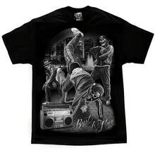 Camiseta para adultos con estampado de esqueleto haciendo breakdance, de D Gonzales Art DGA - Negro - Ver 1