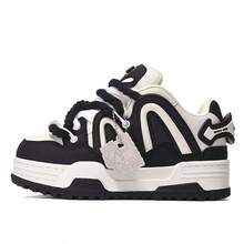 Q-AND 2026 New Thick Sole Casual Sneakers, Original Black & White Design Couple Bread Shoes - Black - View 12