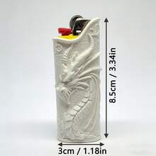 1pc 3D Chinese Dragon Lighter Case For BIC J6, Black/White Embossed Lighter Cover For Smoking Accessories - Multicolor - View 8