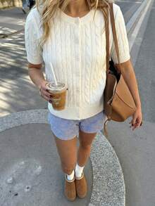 Knit Short Sleeve Sweet & Soft Fitted Cardigan Sweater Top - White - View 1