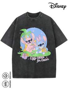 Disney T-Shirt For Men Made From 100% Cotton – Perfect For Family Holidays. This Soft, Pre-Washed Crew Neck T-Shirt With A Cute Stitch Print Features Vibrant And Appealing Details. The Fabric Is Durable And Easy To Care For. Ideal For Everyday Wear, Commuting, And More – For Pure Holiday Vibes. - 黑色 - 查看 1