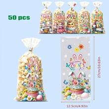 50个复活节礼品袋，节日塑料糖果饼干袋，适用于庆祝活动和派对回礼，色彩鲜艳的节日设计装饰饼干袋糖果袋 - 彩色 - 查看 6