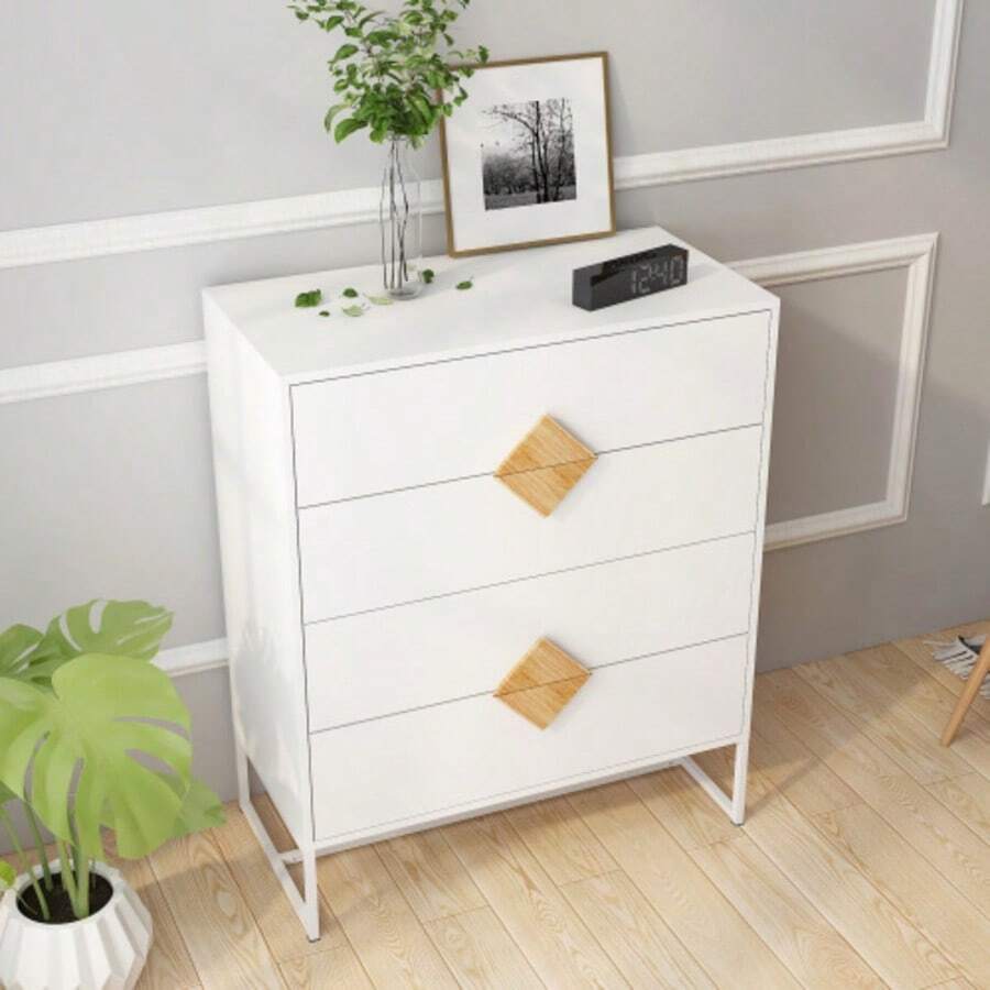 Solid wood special shape square handle design with 4 drawers bedroom furniture dressers - Weiss - Übersicht 1