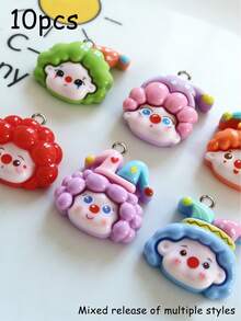 10pcs Cute Resin Pendant, Cartoon Clown Resin Accessories, Adorable Clown Hat Pendant For DIY Jewelry Crafts, DIY Clothing Bag Keychain Pendant (Random Delivery Of Multiple Styles, Random Hanging Ring Position) - Multicolor - View 5