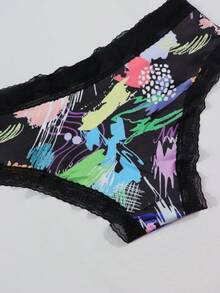 Dircho 10条装性感撞色黑粉蕾丝低腰三角裤，全印花舒适丝滑贴身三角裤，女士内衣裤 - 彩色 - 查看 8
