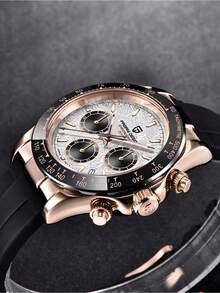 PAGANI DESIGN PAGANIDESIGN PD1664 Classic Chronograph Quartz Men Watch Stainless Steel Panda Dial Waterproof Ceramic Bezel Watch For Men - Meteorite Gold - View 6