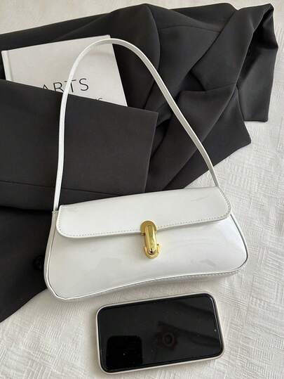 Women's Vintage Faux Oiled Leather Flap Decor One Shoulder Underarm Bag, Suitable For Dating, Outing, Party