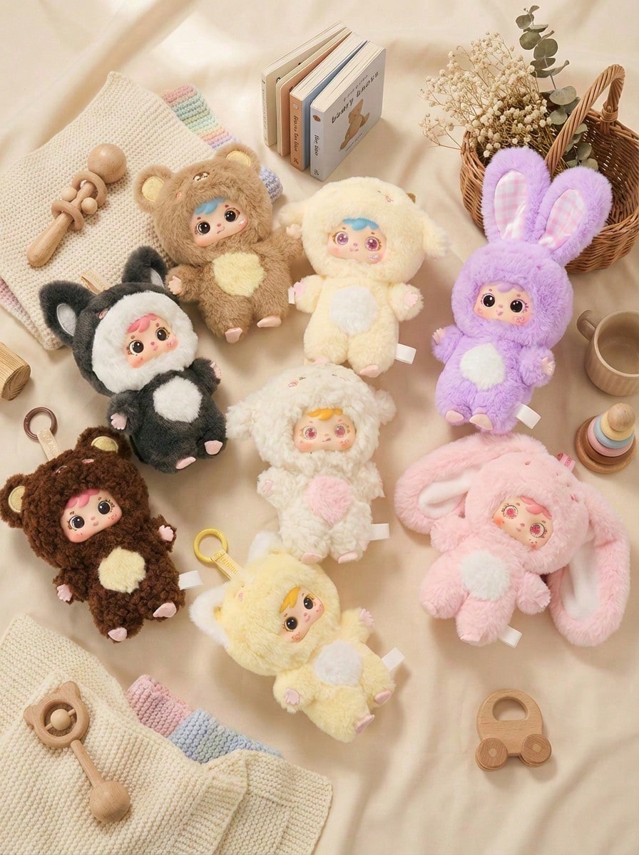 POKOJA LAND 1个随机大眼毛绒动物摆件，家居装饰可爱宠物系列 | 可爱动物摆件 | 设计精美，适合生日、收藏、惊喜礼物、情人节、圣诞节和节日礼物。硬质ABS材质面部，非毛绒填充。