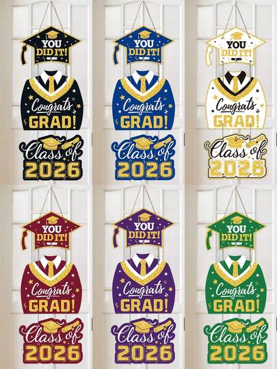 1套毕业派对纸质门挂，悬挂装饰品，彩色毕业帽服装图案纸质悬挂装饰品，“你做到了”字样设计，毕业季用品，祝贺毕业派对装饰，毕业派对装饰，派对礼物