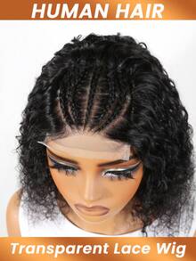 4x4 Lace Closure Wig With Baby Hair, Curly Bob Wig, Human Hair, Natural Hairstyle For Women, 180% Density - Natural Black - View 3